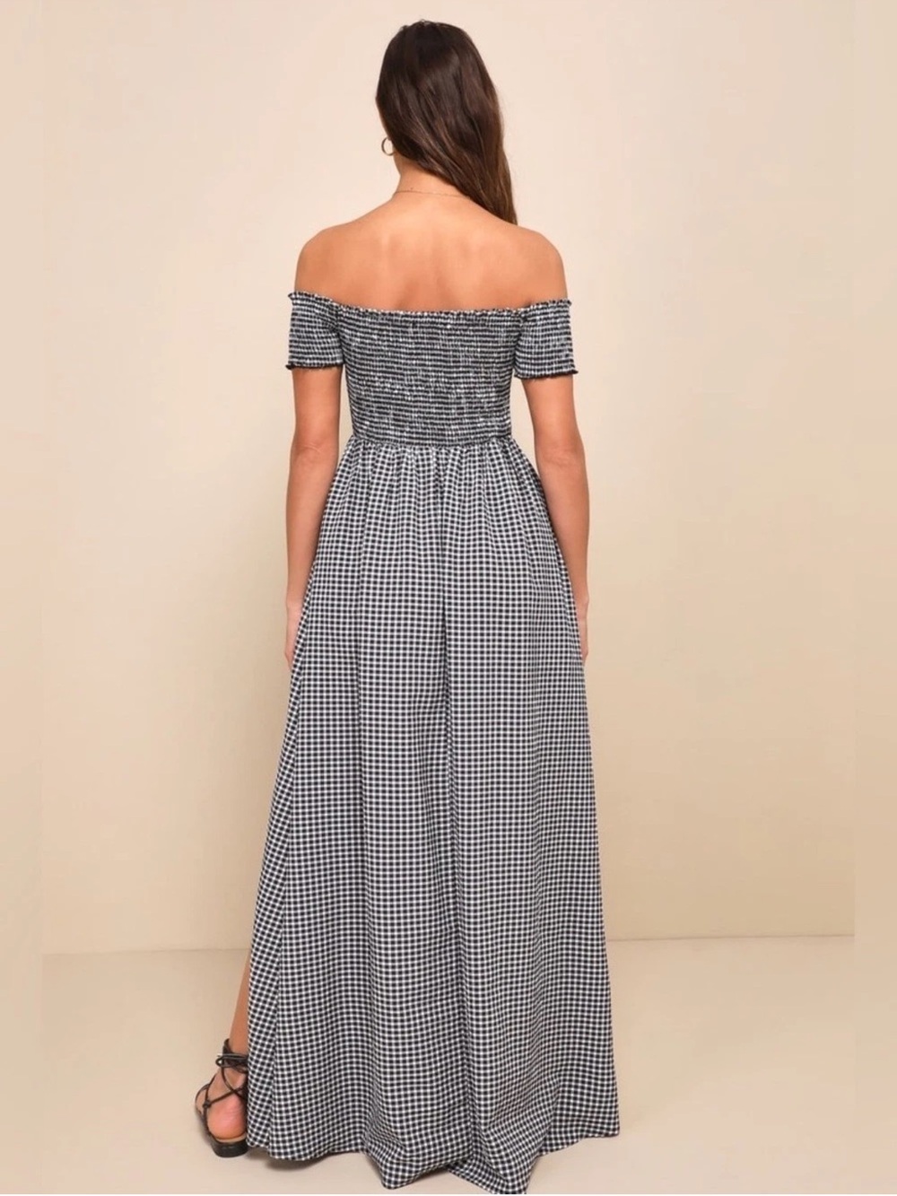 Lulu's Black and White Gingham One-Shoulder Maxi Dress